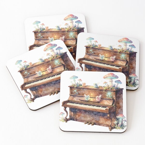 Item preview, Watercolor piano with magical fairies and mushrooms designed and sold by WildArtIT.