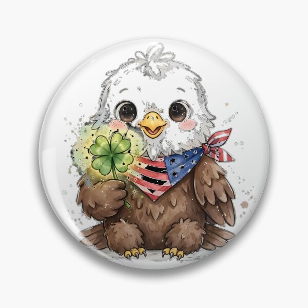 Item preview, Lucky Baby Bald Eagle Holding Glowing Four Leaf Clover - Cute Patriotic American Eagle with USA Flag Bandana - Hand-Drawn Watercolor Good Luck Charm Sticker designed and sold by HoMya.