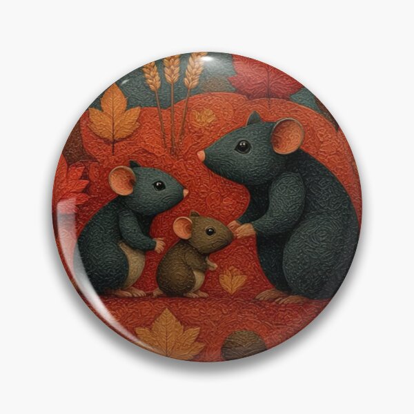 Item preview, two small mice and one large rat gathered together in a cozy autumn woodland setting designed and sold by 123ks.