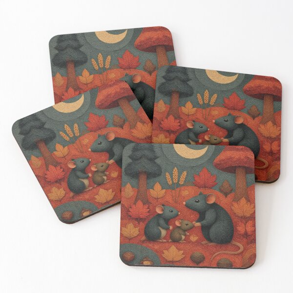 Item preview, two small mice and one large rat gathered together in a cozy autumn woodland setting designed and sold by 123ks.