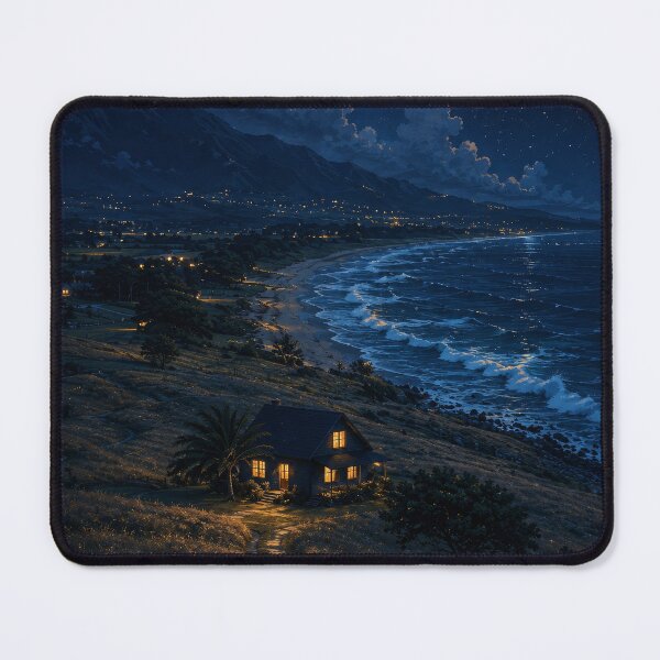 Item preview, Moonlit Coastal Escape – Cozy House by the Sea designed and sold by H-Tsvetkova.