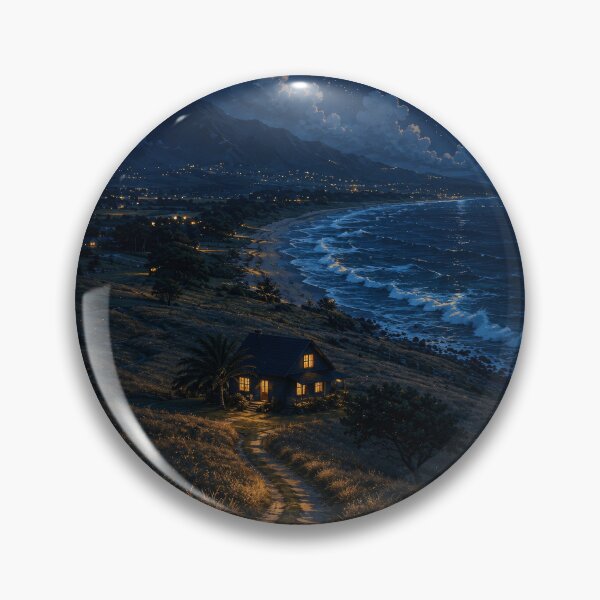 Item preview, Moonlit Coastal Escape – Cozy House by the Sea designed and sold by H-Tsvetkova.