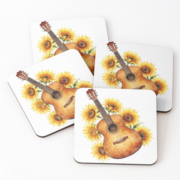 Item preview, Watercolor acoustic guitar with sunflowers designed and sold by WildArtIT.