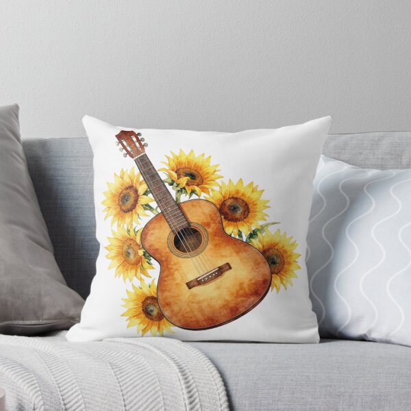 Item preview, Watercolor acoustic guitar with sunflowers designed and sold by WildArtIT.