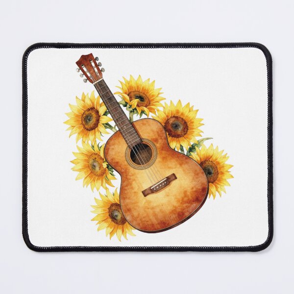Item preview, Watercolor acoustic guitar with sunflowers designed and sold by WildArtIT.