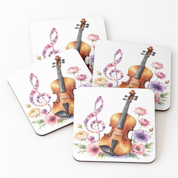 Item preview, Watercolor violin with floral treble clef designed and sold by WildArtIT.