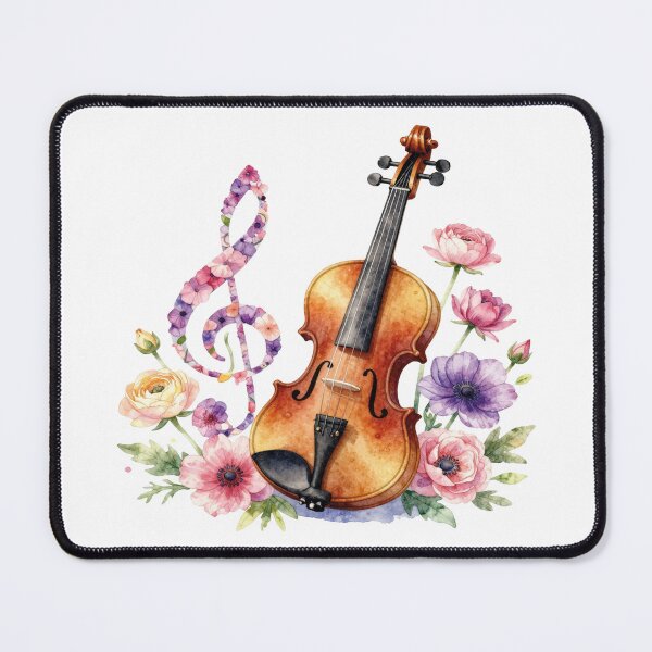 Item preview, Watercolor violin with floral treble clef designed and sold by WildArtIT.