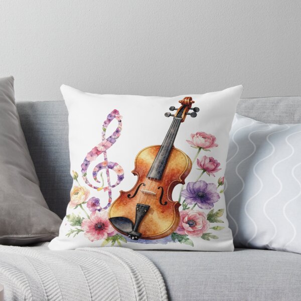 Item preview, Watercolor violin with floral treble clef designed and sold by WildArtIT.