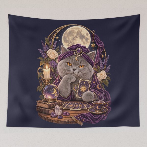 Item preview, Mystical Tarot Cat Fortune Teller – Witchy Moon & Crystal Ball designed and sold by IRYNASHOP.