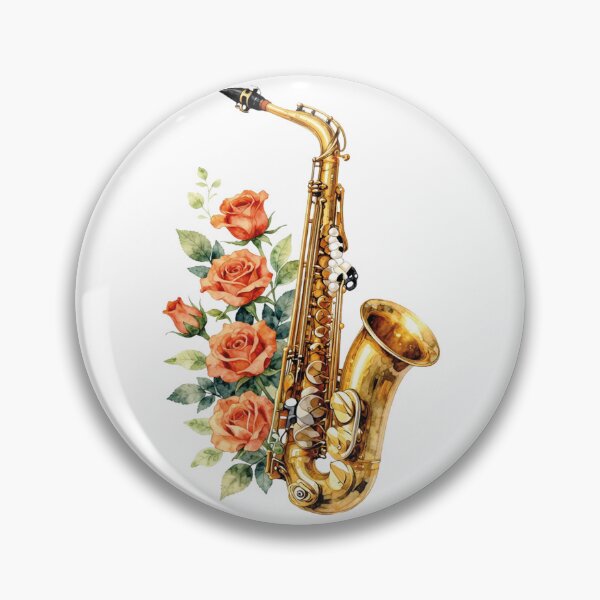 Item preview, Watercolor saxophone with orange roses designed and sold by WildArtIT.
