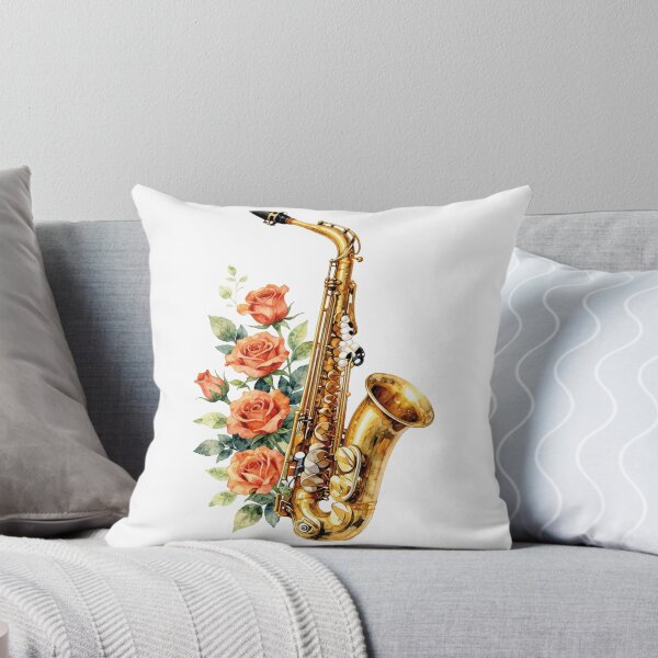 Item preview, Watercolor saxophone with orange roses designed and sold by WildArtIT.
