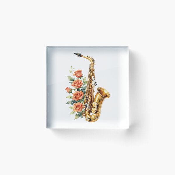 Item preview, Watercolor saxophone with orange roses designed and sold by WildArtIT.