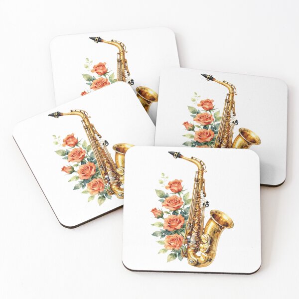 Item preview, Watercolor saxophone with orange roses designed and sold by WildArtIT.