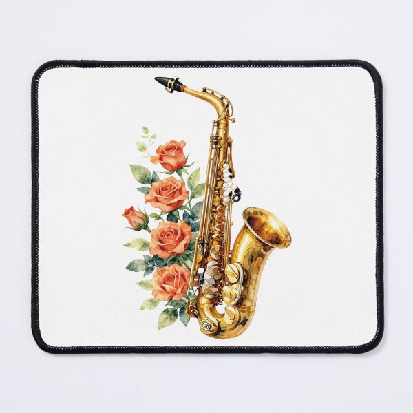 Item preview, Watercolor saxophone with orange roses designed and sold by WildArtIT.