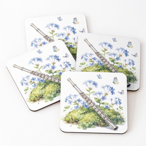 Item preview, Watercolor flute with blue flowers and butterflies designed and sold by WildArtIT.