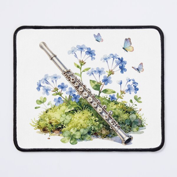 Item preview, Watercolor flute with blue flowers and butterflies designed and sold by WildArtIT.