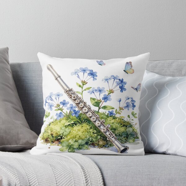 Item preview, Watercolor flute with blue flowers and butterflies designed and sold by WildArtIT.