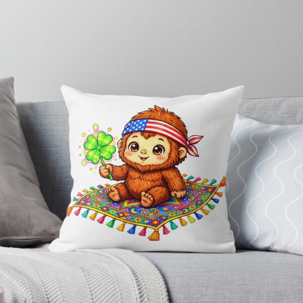 Item preview, Lucky Baby Bigfoot on Magic Flying Carpet - Cute Sasquatch Holding Four Leaf Clover Flying in Sky - Vivid Watercolor Good Luck Sticker designed and sold by HoMya.