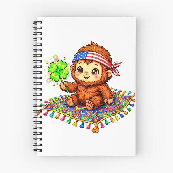 Item preview, Lucky Baby Bigfoot on Magic Flying Carpet - Cute Sasquatch Holding Four Leaf Clover Flying in Sky - Vivid Watercolor Good Luck Sticker designed and sold by HoMya.