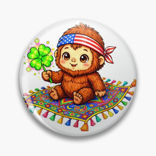 Item preview, Lucky Baby Bigfoot on Magic Flying Carpet - Cute Sasquatch Holding Four Leaf Clover Flying in Sky - Vivid Watercolor Good Luck Sticker designed and sold by HoMya.