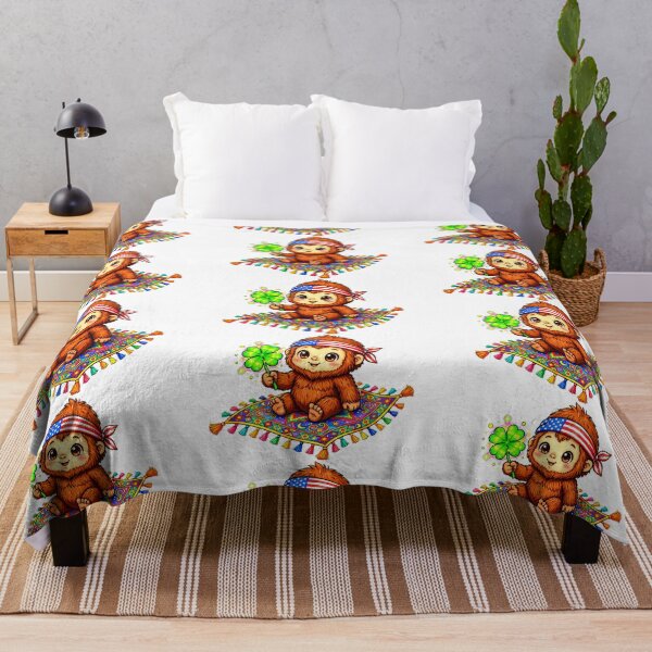 Item preview, Lucky Baby Bigfoot on Magic Flying Carpet - Cute Sasquatch Holding Four Leaf Clover Flying in Sky - Vivid Watercolor Good Luck Sticker designed and sold by HoMya.