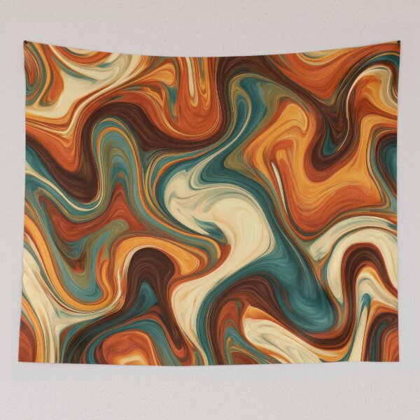Item preview, Teal, Burnt Orange & Cream Retro Liquid Marble designed and sold by AlfiB.