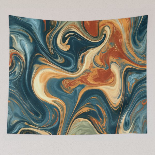 Item preview, Deep Navy, Burnt Orange & Sage Liquid Marble designed and sold by AlfiB.