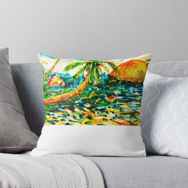 Item preview, Tropical Sunset Oasis Watercolor Painting designed and sold by lashaewilenta.