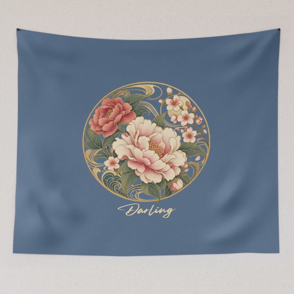 Item preview, Darling Japanese Noveau In Navy Blue designed and sold by lifeinspired4u.