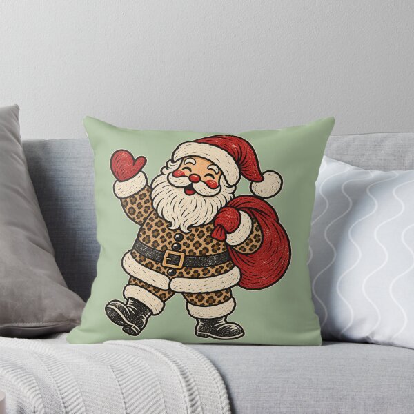 Item preview, Cheerful Vintage Chalkboard Santa in Leopard Print Suit designed and sold by Everwood Art Studio.