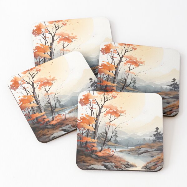 Artikelvorschau, Autumn Mountain Lake Landscape with Orange Trees entworfen und verkauft von GutyzDesignsES.