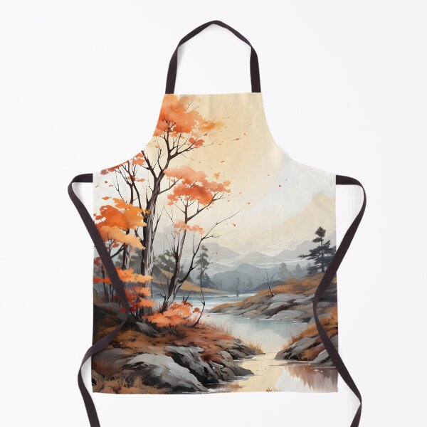 Aperçu de l'œuvre Autumn Mountain Lake Landscape with Orange Trees créée et vendue par GutyzDesignsES.