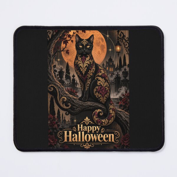 Item preview, Damask Black Cat - Happy Halloween designed and sold by DesignsByPrnces.