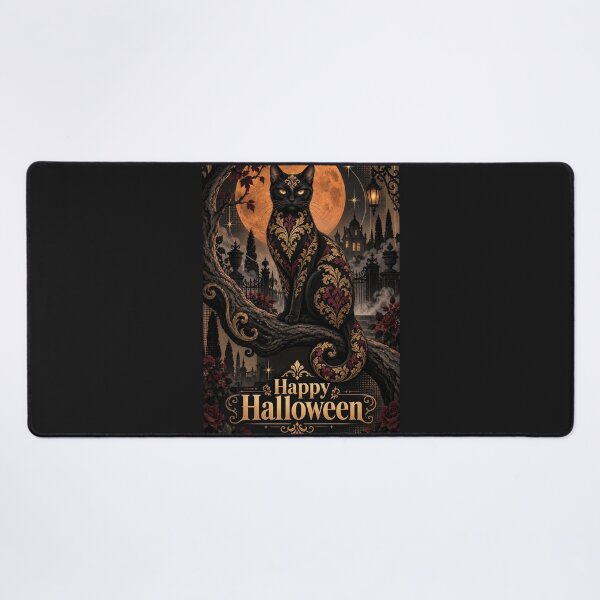 Artikelvorschau, Damastschwarze Katze – Frohes Halloween! entworfen und verkauft von DesignsByPrnces.