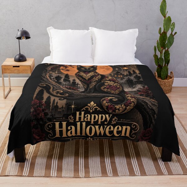 Artikelvorschau, Damastschwarze Katze – Frohes Halloween! entworfen und verkauft von DesignsByPrnces.