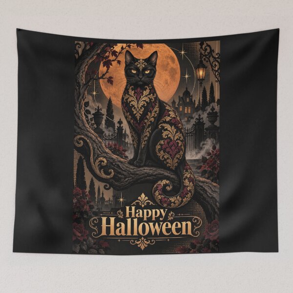 Item preview, Damask Black Cat - Happy Halloween designed and sold by DesignsByPrnces.
