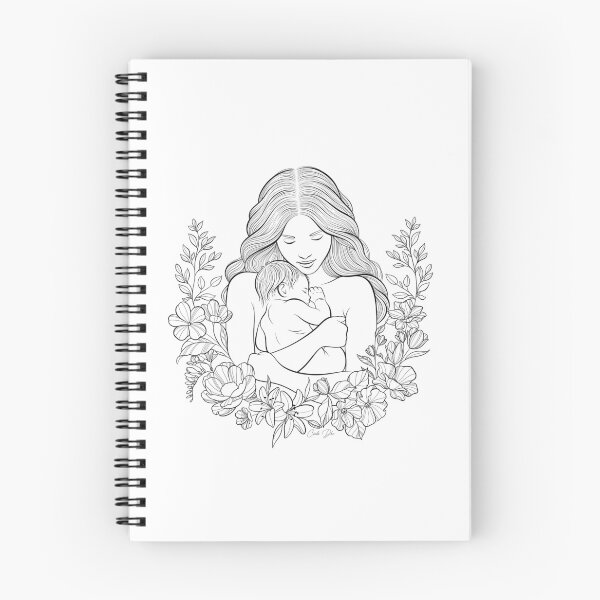 Item preview, Motherhood Floral Embrace - Line Art Mother and Baby designed and sold by CecileDhvArt.