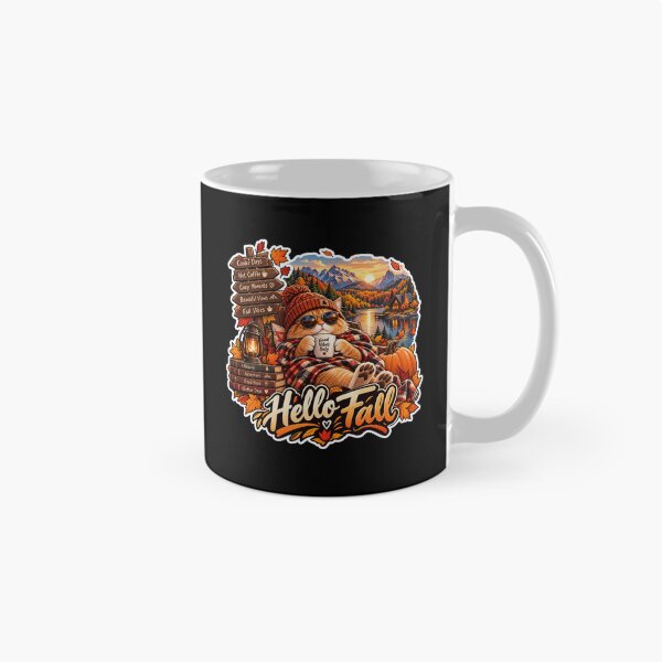 Item preview, Hello Fall – Cozy Autumn Cat & Mountain Lake designed and sold by SilverLook48.