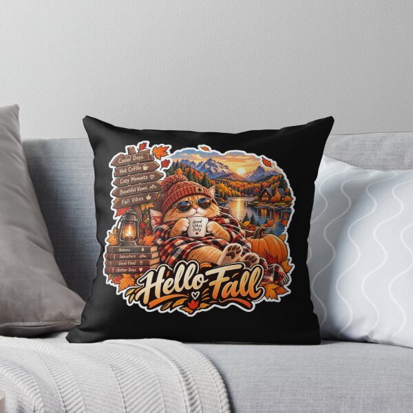 Item preview, Hello Fall – Cozy Autumn Cat & Mountain Lake designed and sold by SilverLook48.