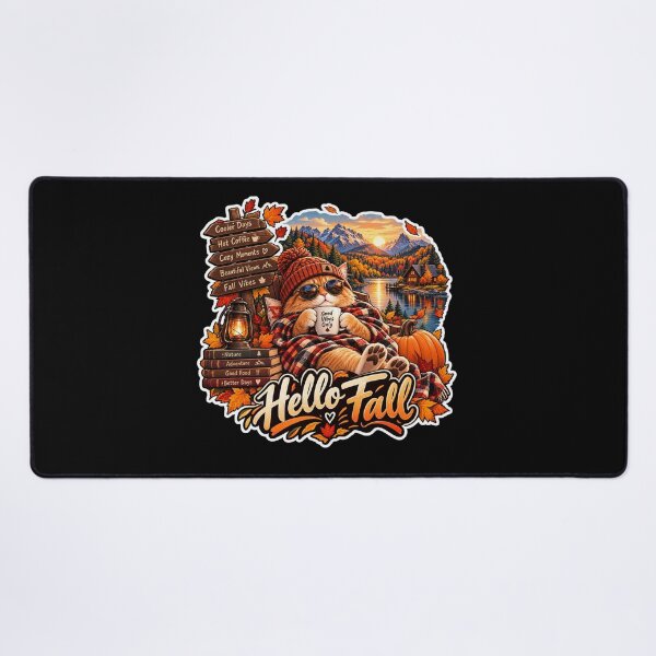 Item preview, Hello Fall – Cozy Autumn Cat & Mountain Lake designed and sold by SilverLook48.