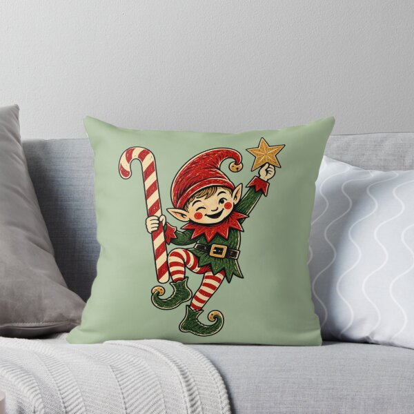 Item preview, Cheerful Christmas Elf With Candy Cane designed and sold by Everwood Art Studio.