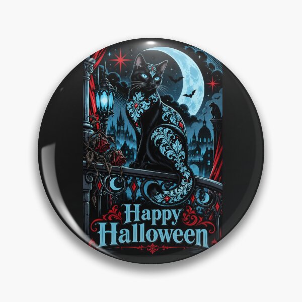 Item preview, Damask Black & Ice Blue Cat - Happy Halloween designed and sold by DesignsByPrnces.