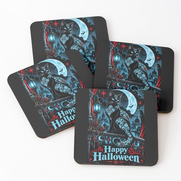 Artikelvorschau, Damastschwarze und eisblaue Katze – Frohes Halloween! entworfen und verkauft von DesignsByPrnces.