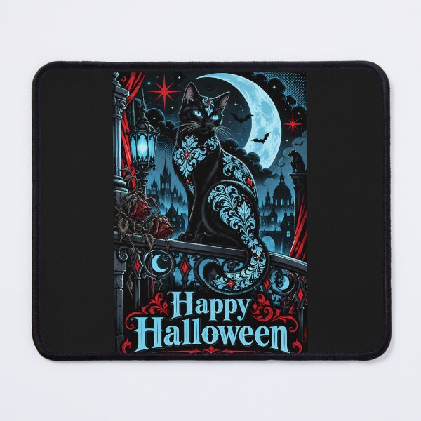 Artikelvorschau, Damastschwarze und eisblaue Katze – Frohes Halloween! entworfen und verkauft von DesignsByPrnces.