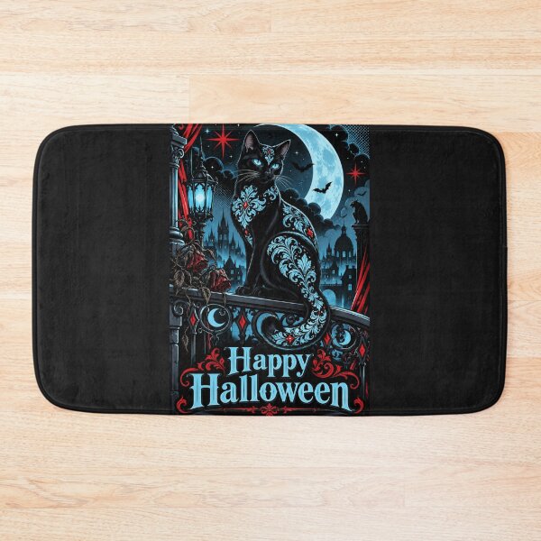 Item preview, Damask Black & Ice Blue Cat - Happy Halloween designed and sold by DesignsByPrnces.