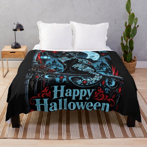 Artikelvorschau, Damastschwarze und eisblaue Katze – Frohes Halloween! entworfen und verkauft von DesignsByPrnces.