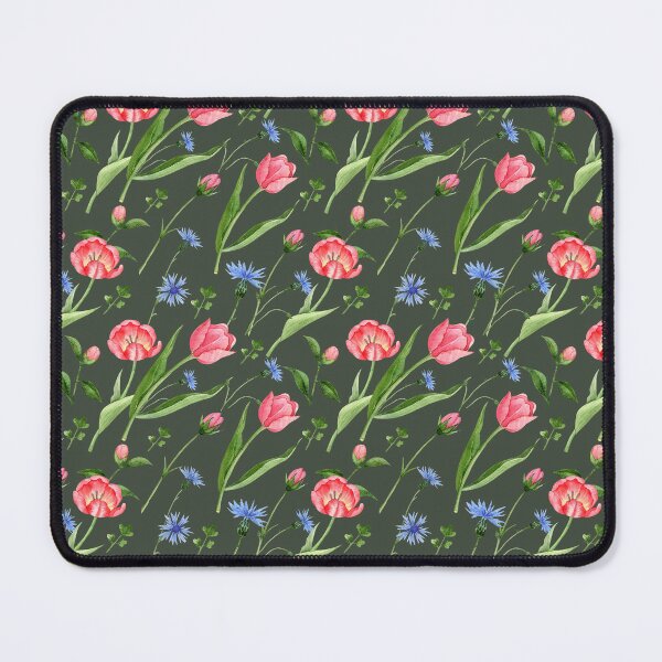 Item preview, Spring Flowers  with Tulips and Cornflowers on Dark Green designed and sold by White Rabbit Design .