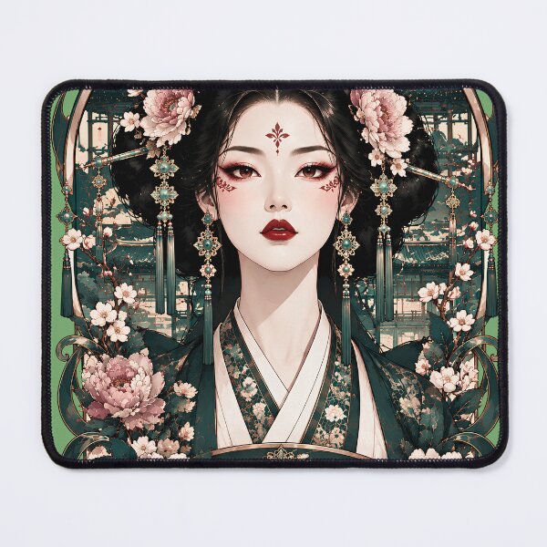 Item preview, Japanese Geisha Art Nouveau Jade Pink Peony Beauty designed and sold by BorgSpareParts.