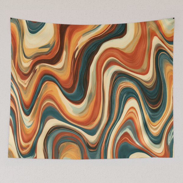 Item preview, Deep Teal, Burnt Orange & Cream Retro Marble Waves designed and sold by AlfiB.
