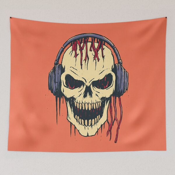 Item preview, Horror Skull Wearing Headphones Dark Metal Art designed and sold by Lunat1kk.